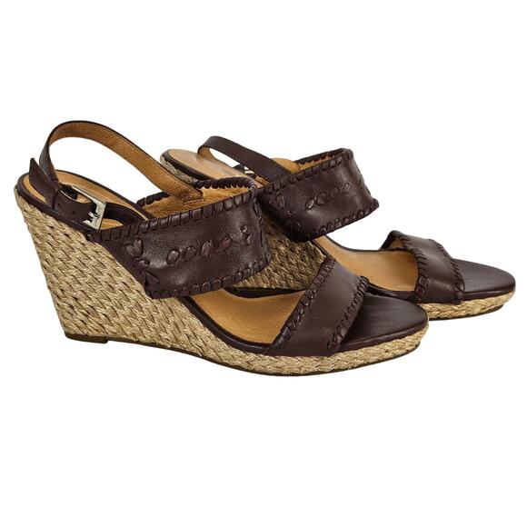 JACK ROGERS VANESSA JUTE WOMEN'S EXPRESSO BROWN LEATHER WEDGE SANDALS SIZE 9M - Picture 1 of 13